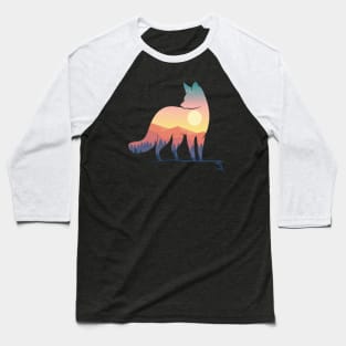 Fox silhouette with nature landscape art Baseball T-Shirt